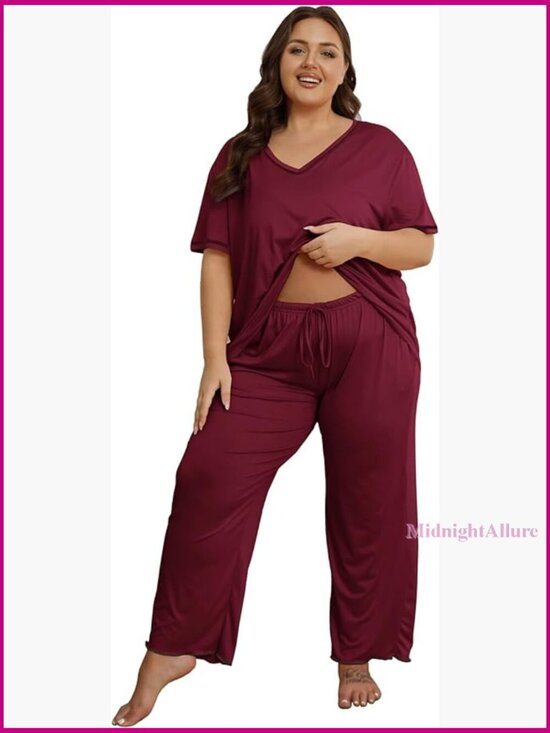 Other - Plus Size Pajama Set Short Sleeve Long Pants Loungewear Sleepwear